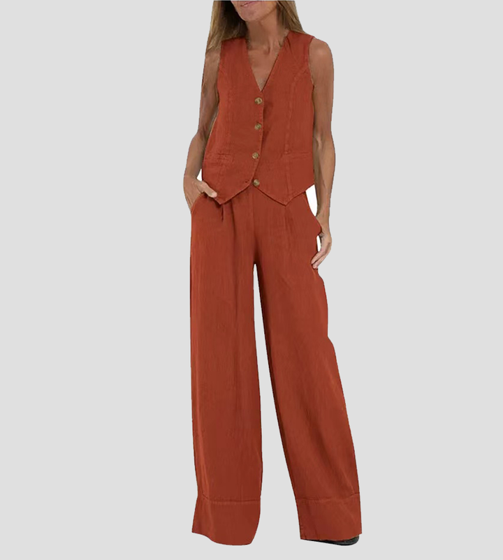 Rosa | Completo con gilet abbottonato e pantaloni ampi