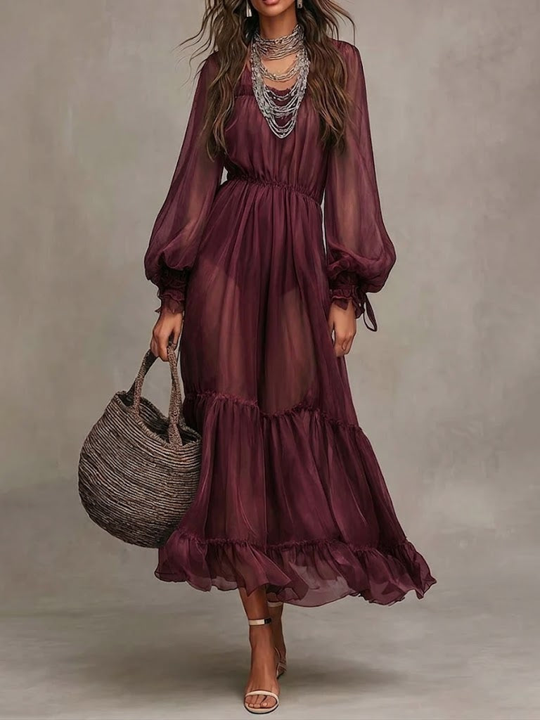 Elena | Abito midi elegante con scollo a V
