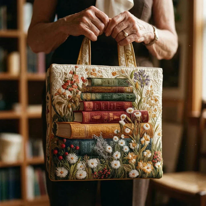 Emma | Borsa trapuntata con libri e margherite