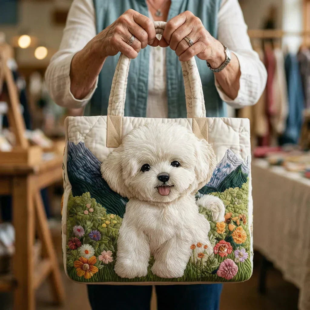 Francesca | Borsa trapuntata con bichon frisé
