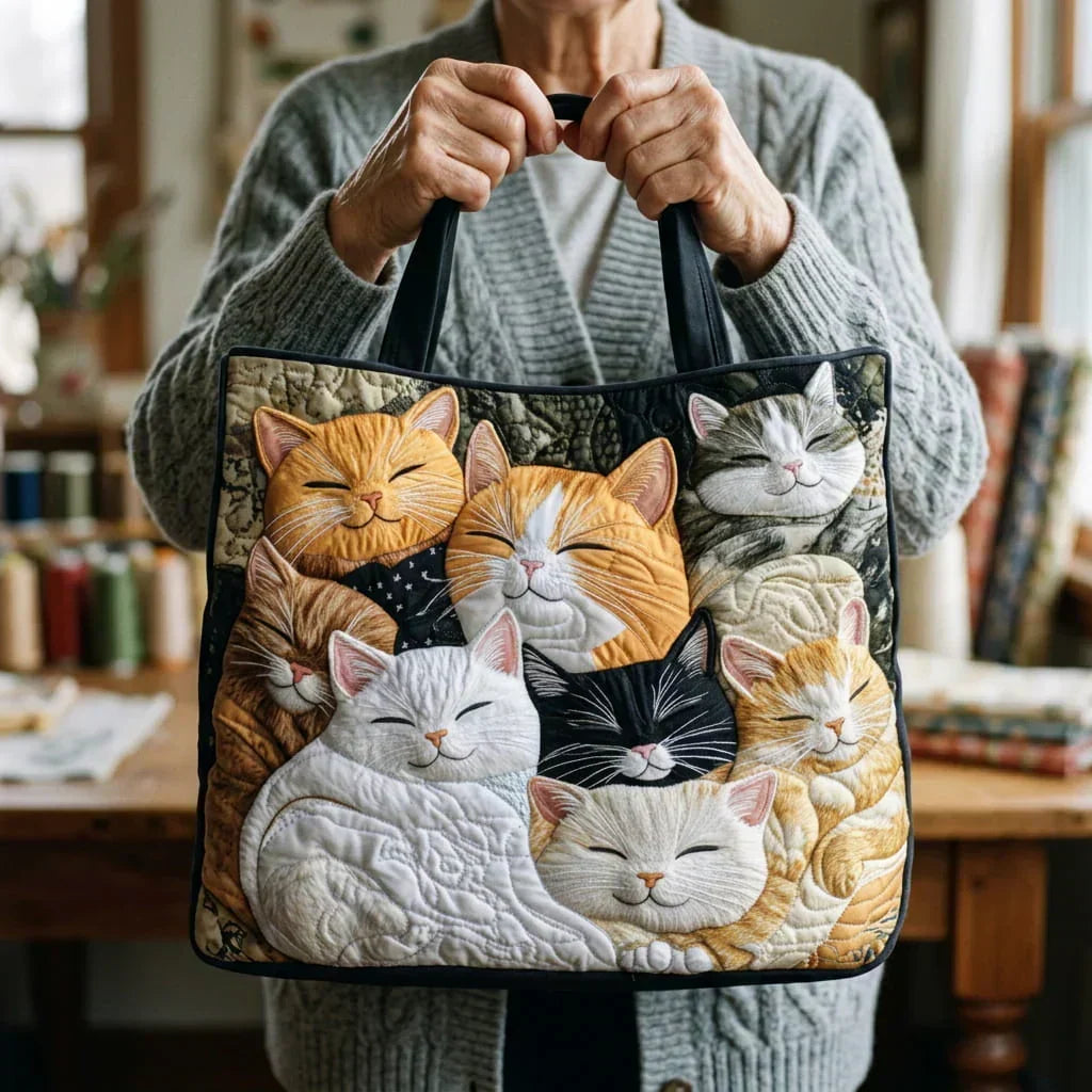 Francesca | Borsa trapuntata con gattini addormentati