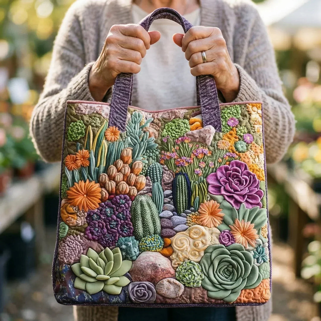 Matilde | Borsa trapuntata con giardino di piante grasse