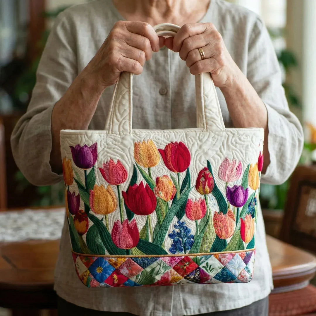 Giovanna | Borsa trapuntata con giardino di tulipani