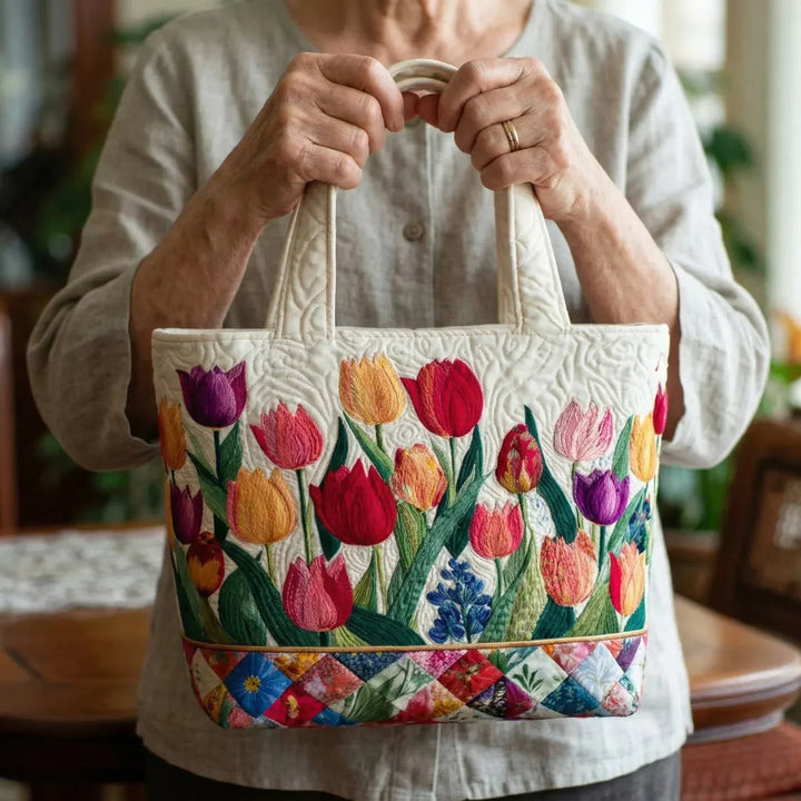 Giovanna | Borsa trapuntata con giardino di tulipani