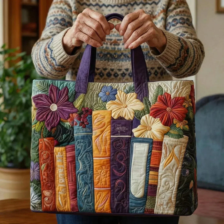 Rosalia | Borsa trapuntata con motivo per amanti dei libri