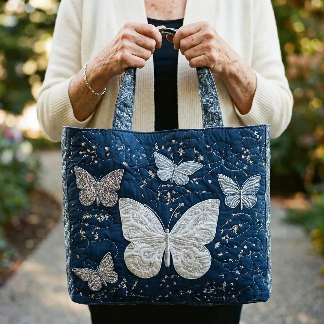Annalisa | Borsa trapuntata con farfalle argentate