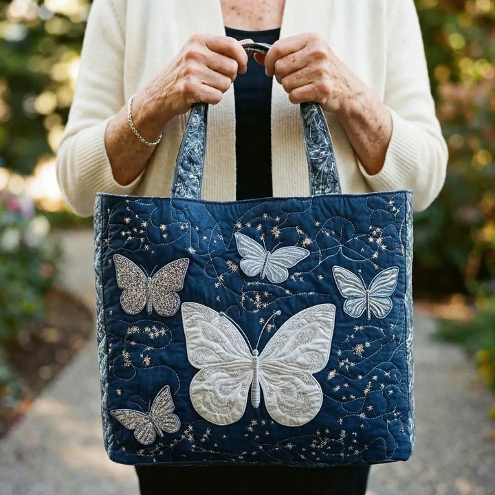 Annalisa | Borsa trapuntata con farfalle argentate