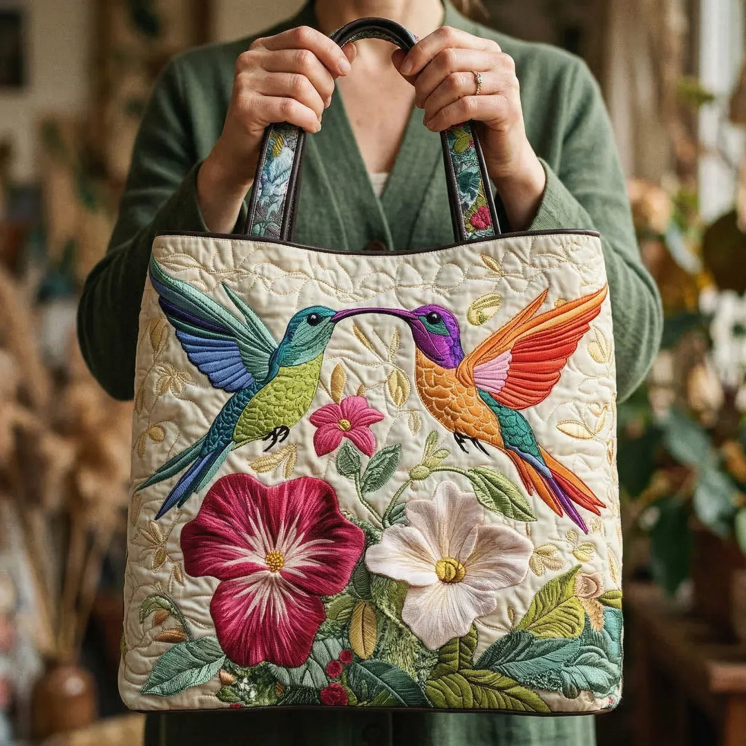 Carolina | Borsa trapuntata con due colibrì in volo