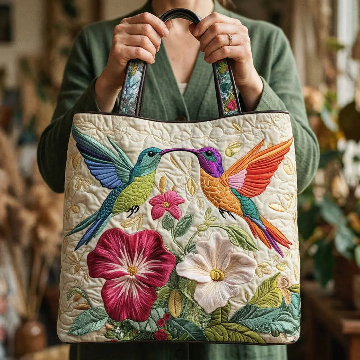 Carolina | Borsa trapuntata con due colibrì in volo