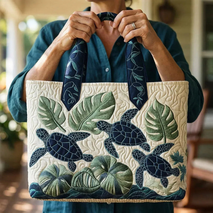 Anna | Borsa trapuntata con tartarughe marine e palme