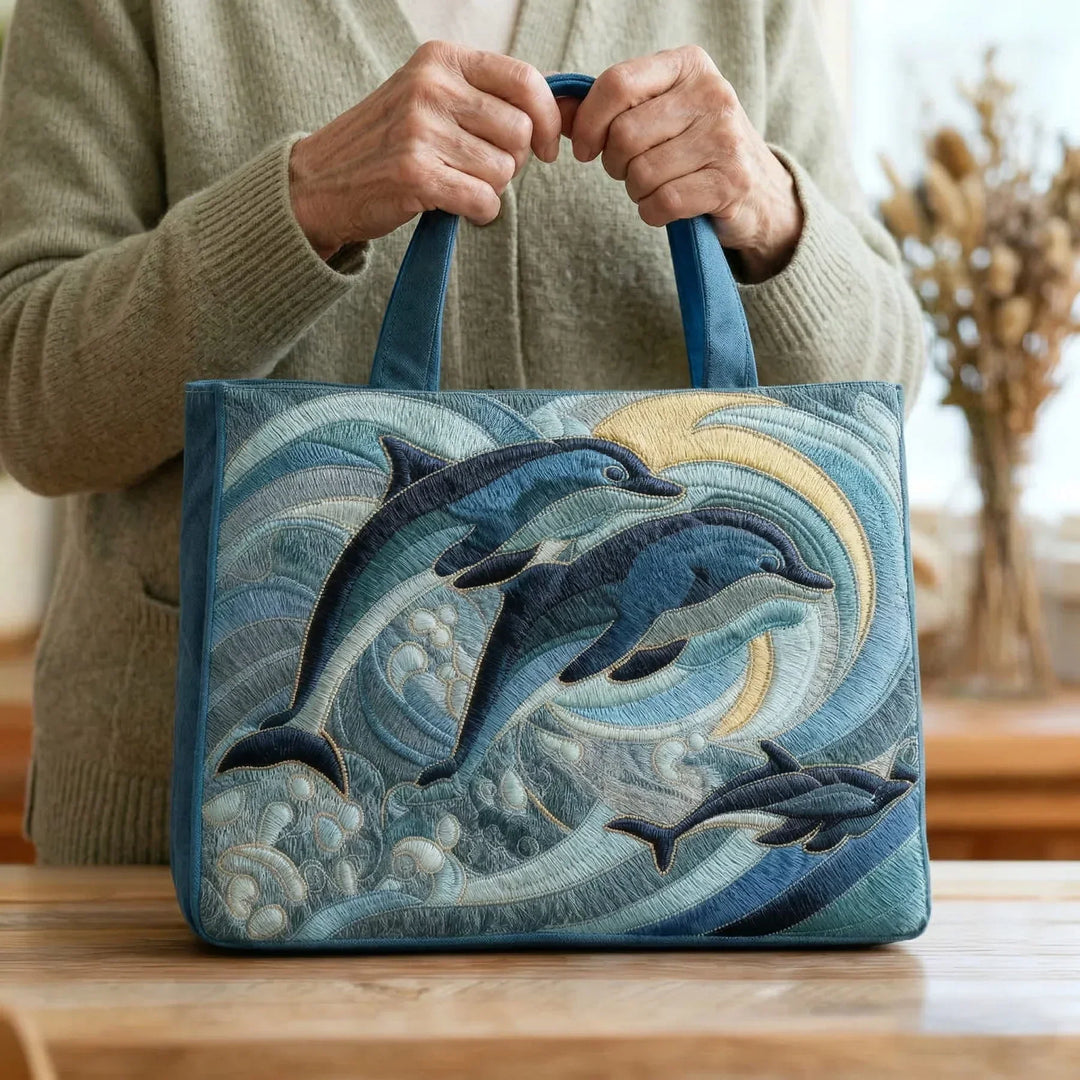 Matilde | Borsa trapuntata con delfini dell'oceano
