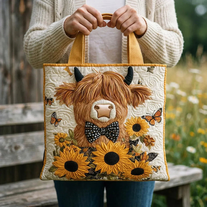 Rosalia | Borsa trapuntata con bovino delle Highlands e girasoli