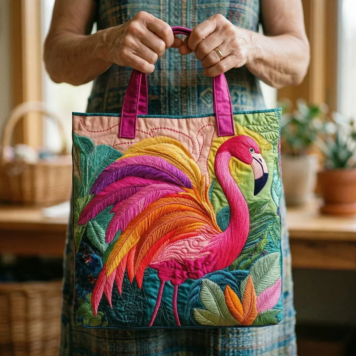 Anna | Borsa trapuntata con fenicottero arcobaleno