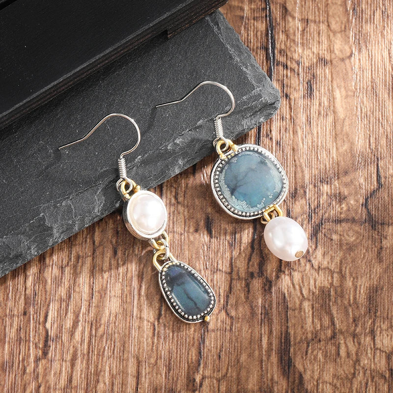 Ester | Orecchini rétro con pietra naturale blu