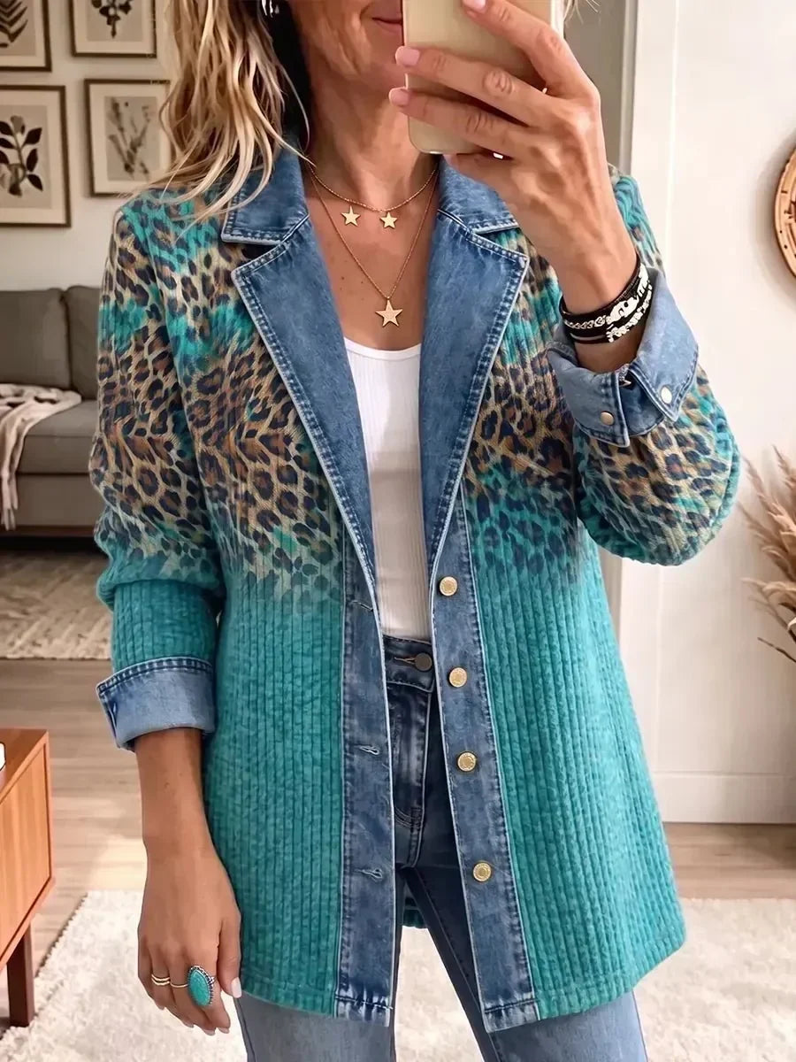 Anna | Giacca di jeans vintage con fantasia leopardata