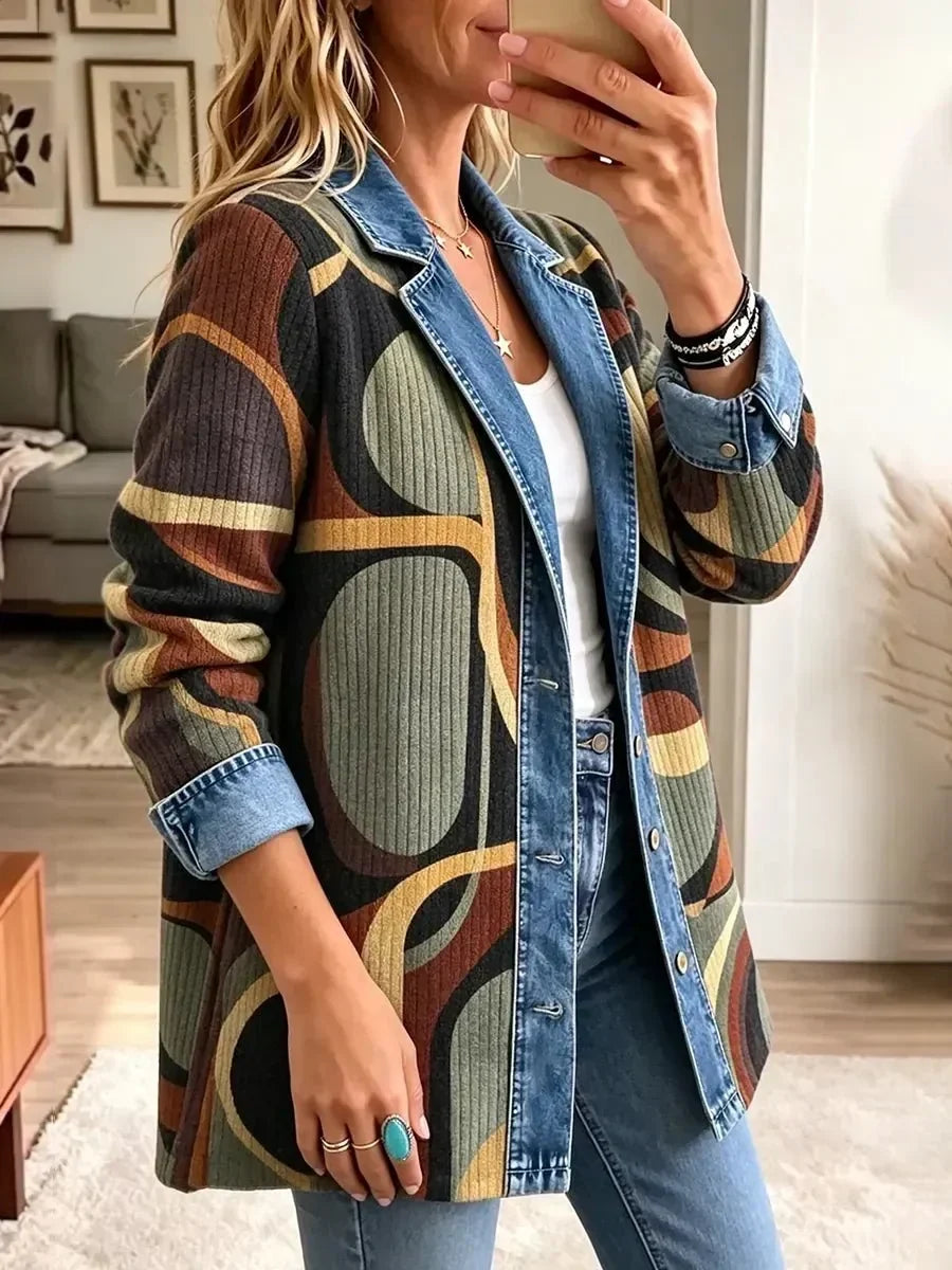 Francesca | Giacca di jeans vintage con fantasia astratta