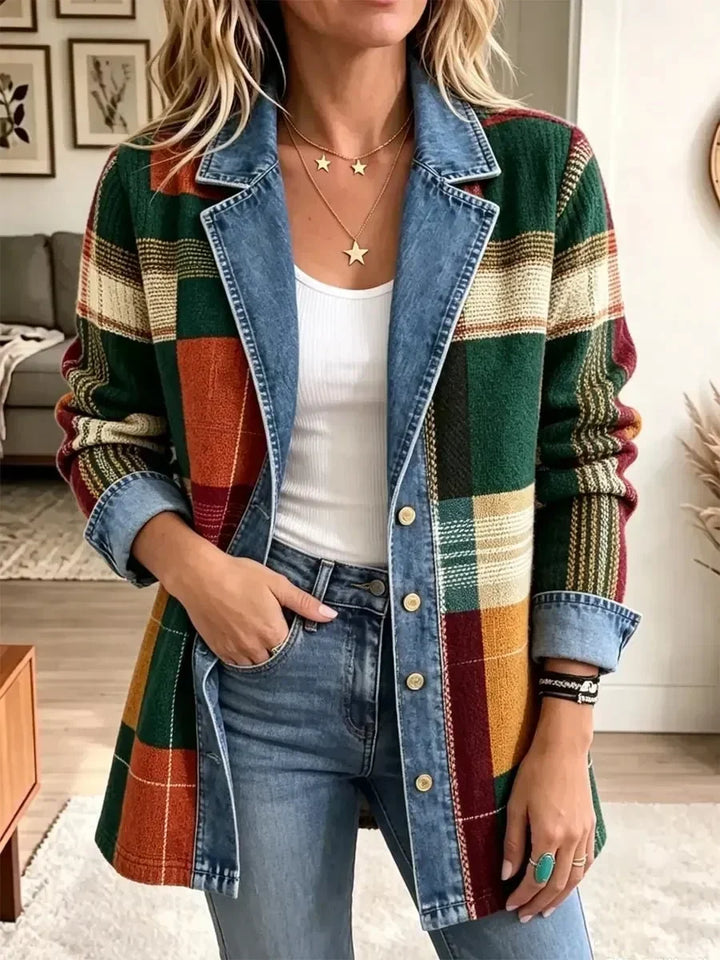 Luisa | Giacca di jeans rétro con fantasia artistica a quadri