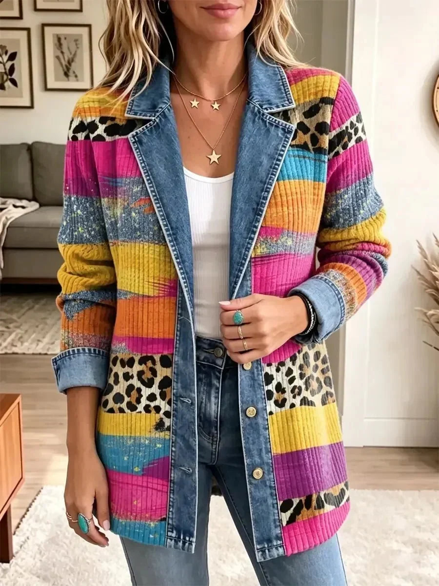 Matilde | Giacca di jeans rétro con fantasia leopardata