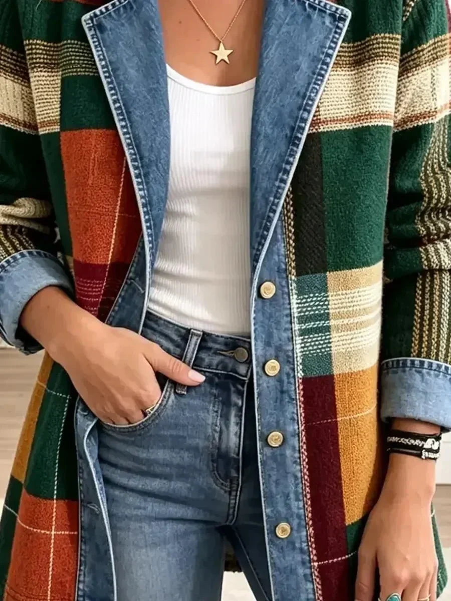 Luisa | Giacca di jeans rétro con fantasia artistica a quadri