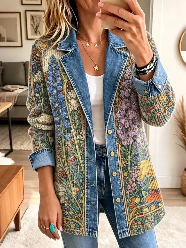 Caterina | Giacca di jeans vintage con fantasia floreale