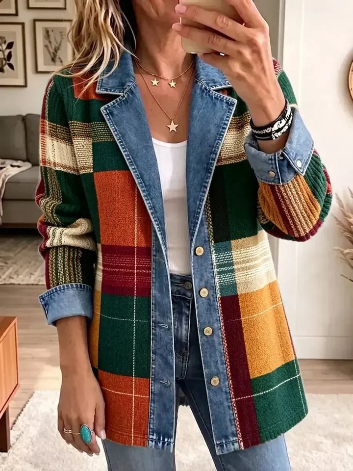 Luisa | Giacca di jeans rétro con fantasia artistica a quadri