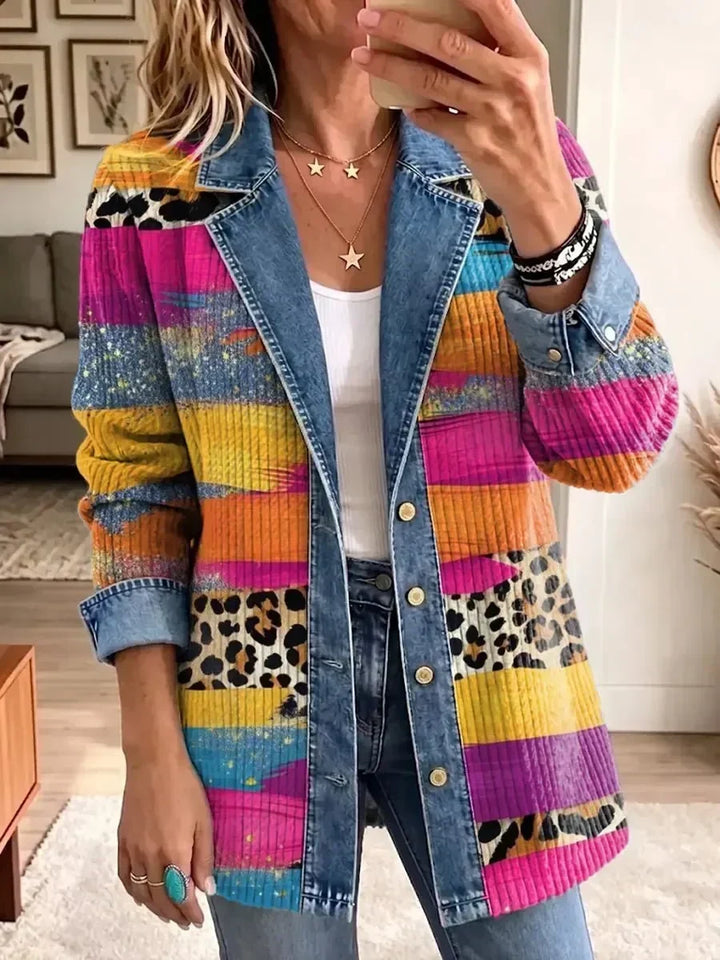 Matilde | Giacca di jeans rétro con fantasia leopardata