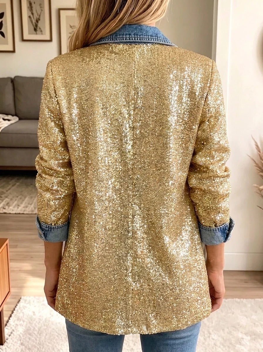Greta | Giacca di jeans patchwork con glitter dorati