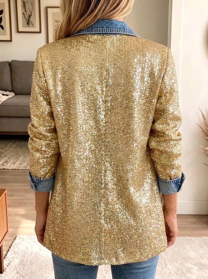 Greta | Giacca di jeans patchwork con glitter dorati