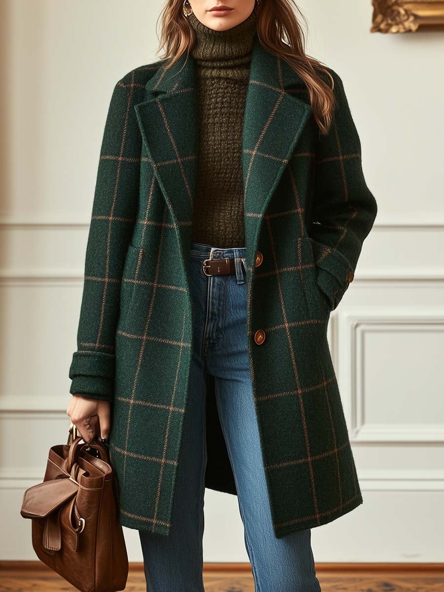 Palmira | Cappotto a quadri in misto lana con revers