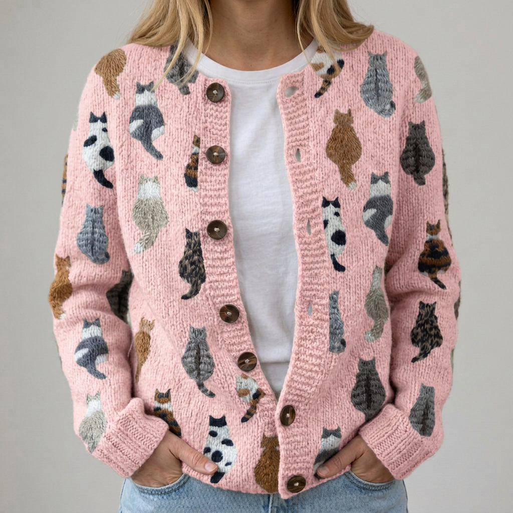 Flora | Cardigan comodo con fantasia di gatti