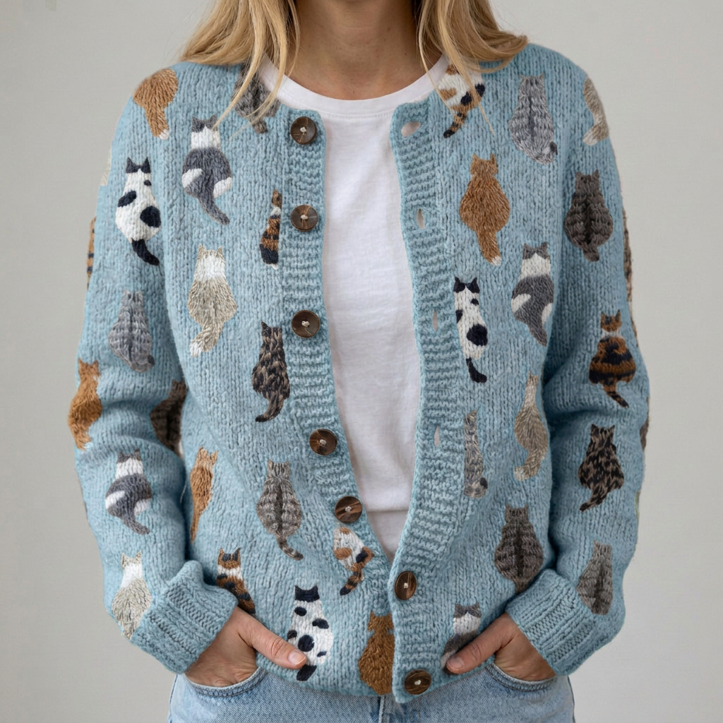 Flora | Cardigan comodo con fantasia di gatti