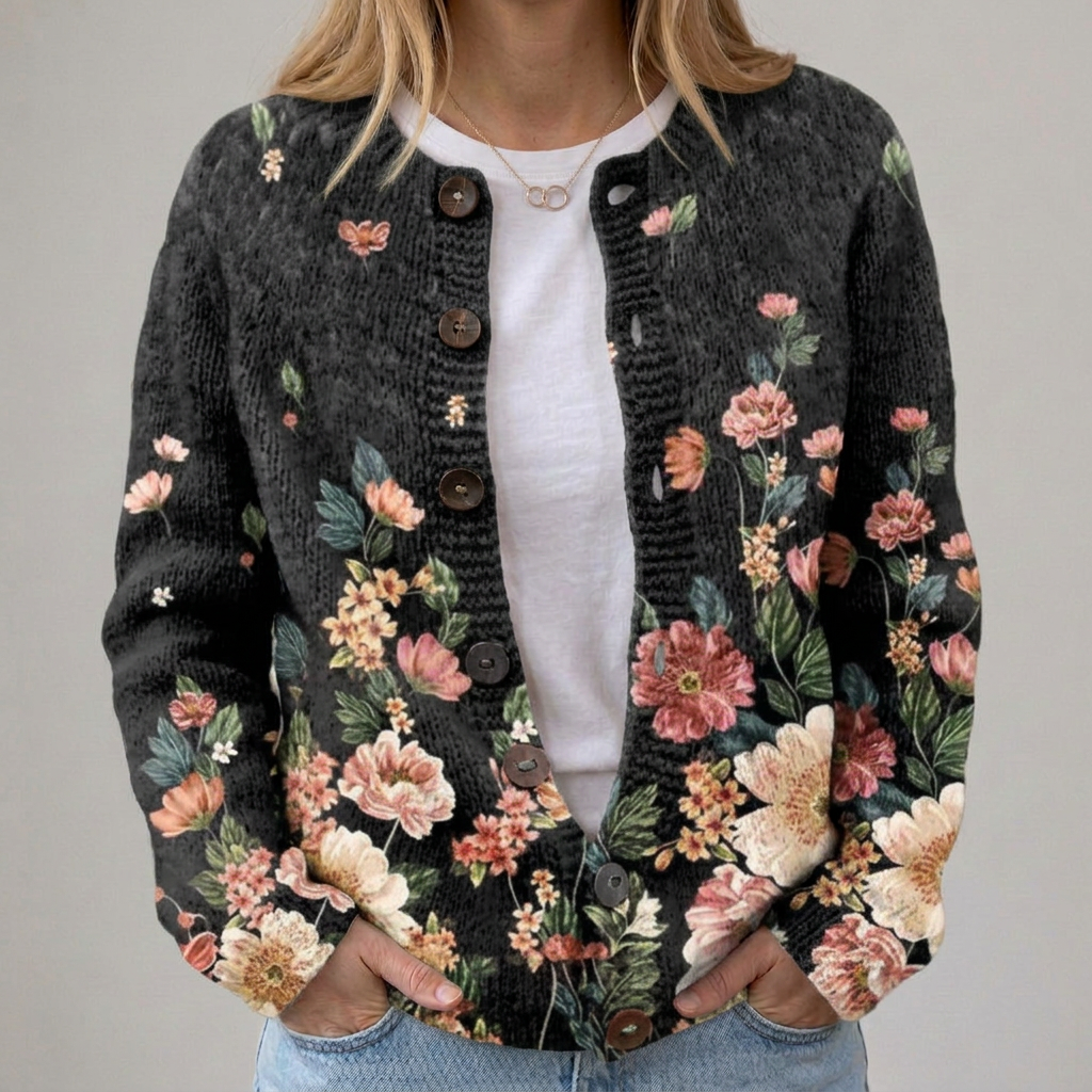 Caterina | Cardigan con fantasia floreale rétro