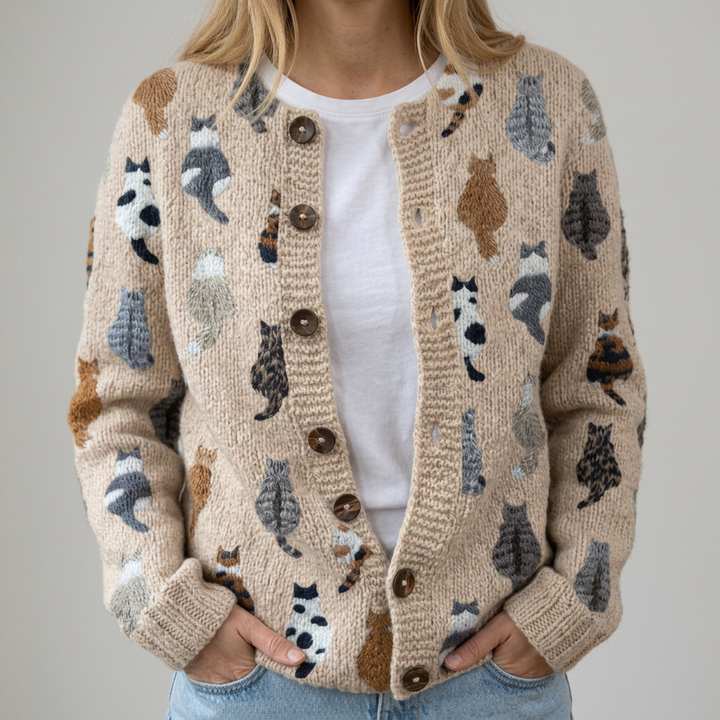 Flora | Cardigan comodo con fantasia di gatti