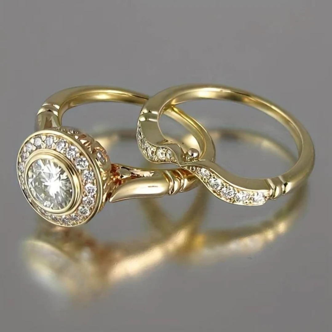 Marina | Set di anelli vintage in oro con zirconi