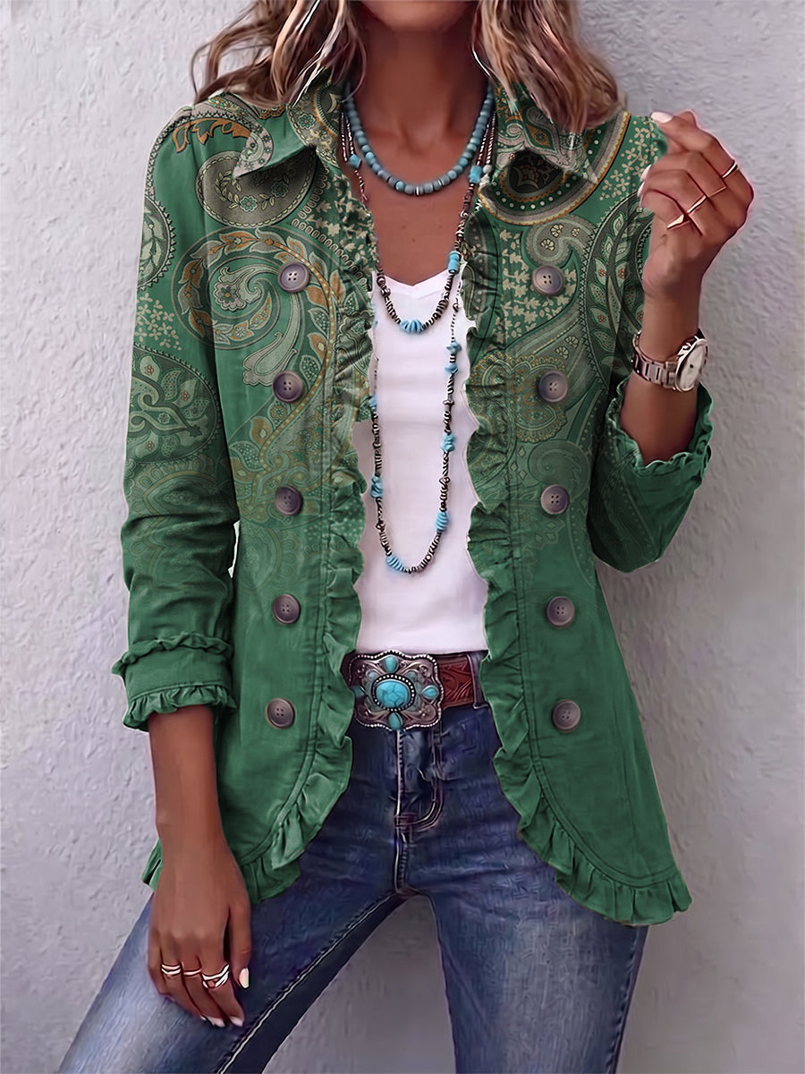 Dora | Giacca boho con fantasia paisley e volant