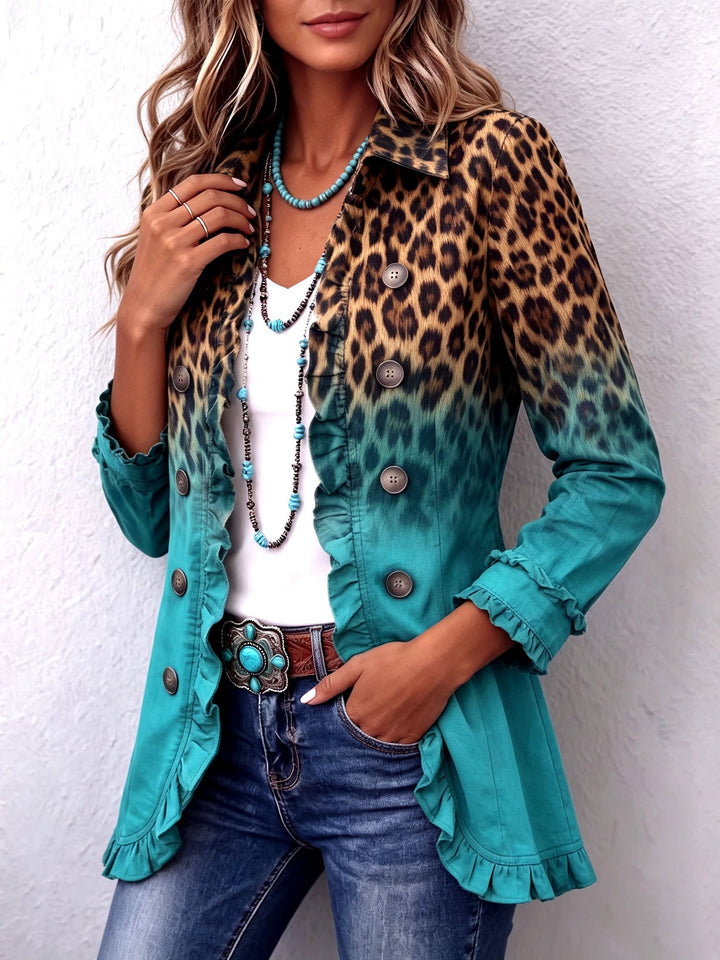 Erminia | Giacca blazer con fantasia leopardata sfumata e volant