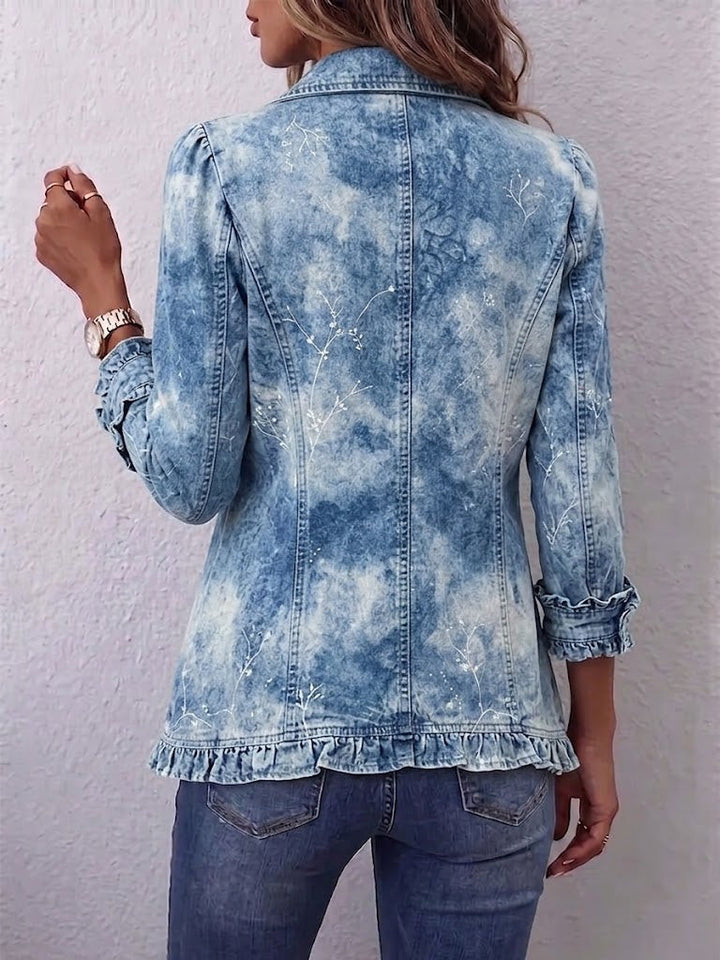 Dorotea | Giacca boho vintage con fantasia botanica sfumata e volant