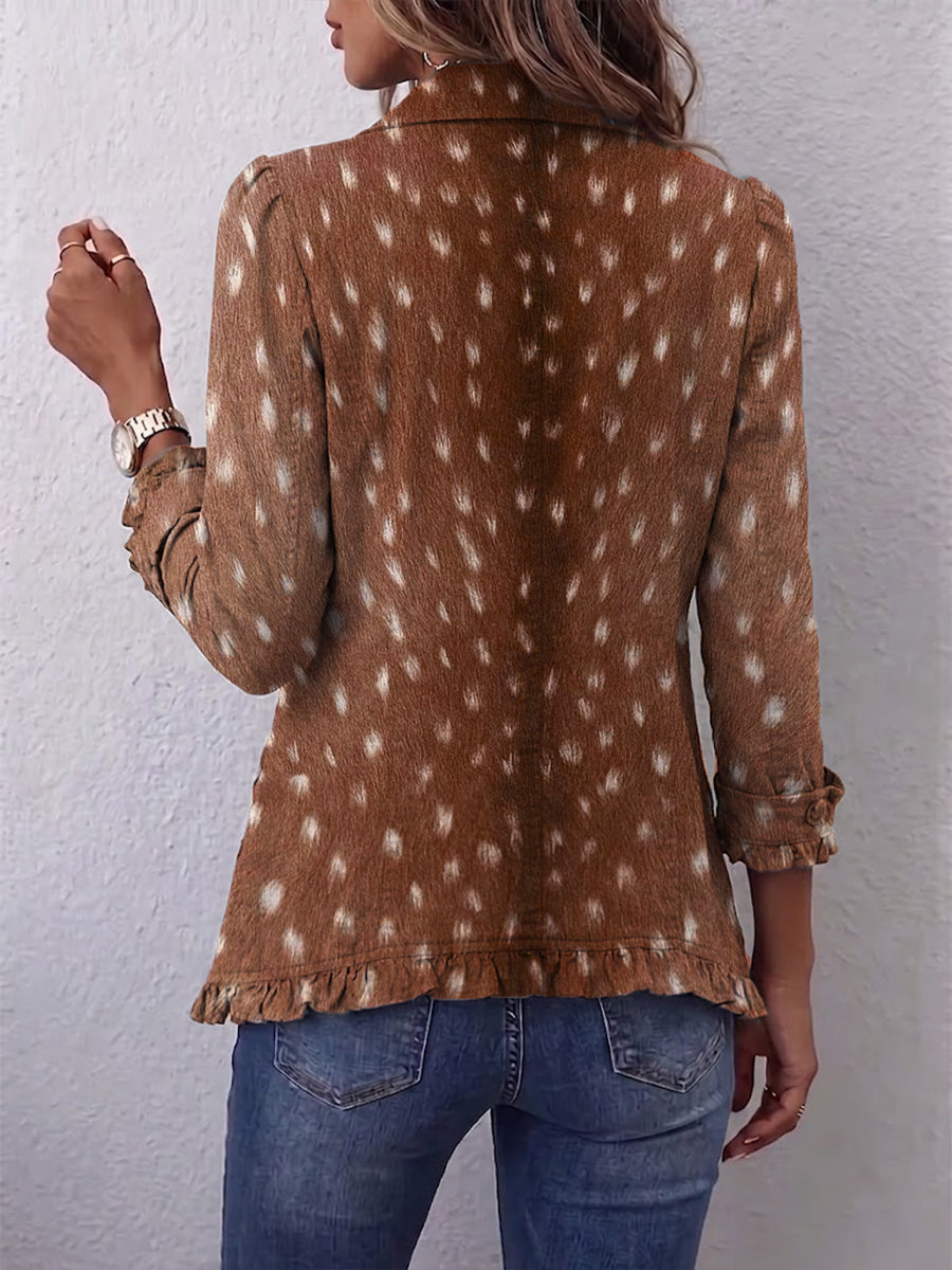 Delia | Giacca boho con fantasia animalier e volant