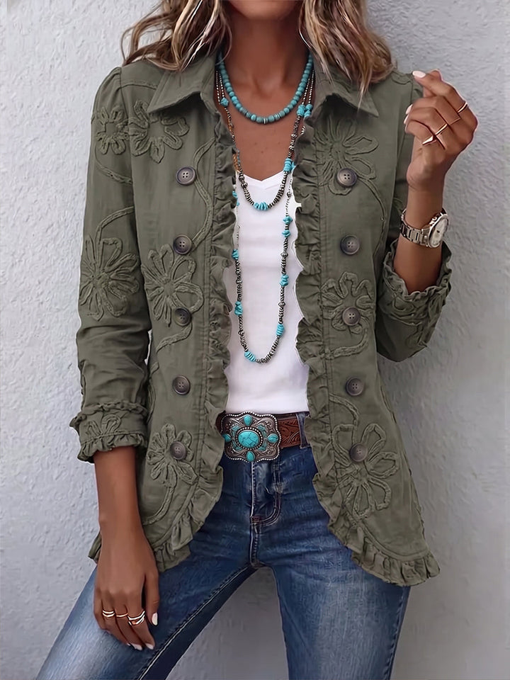 Annamaria | Giacca boho con ricami floreali e bordi con volant