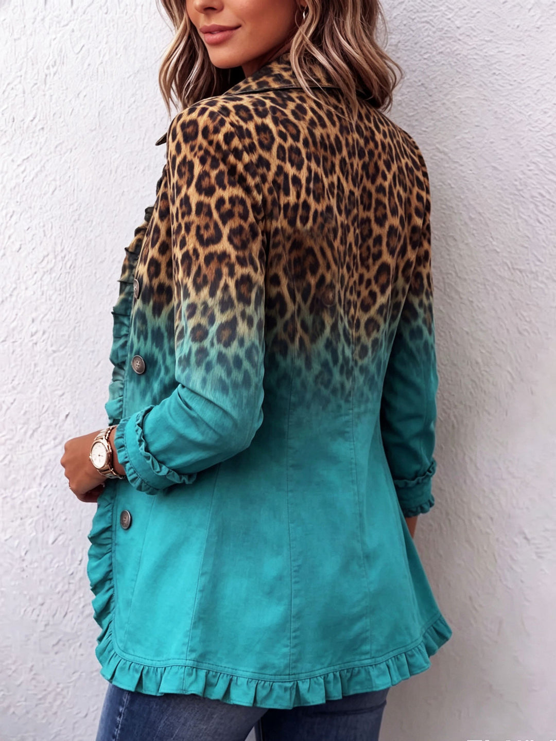 Erminia | Giacca blazer con fantasia leopardata sfumata e volant