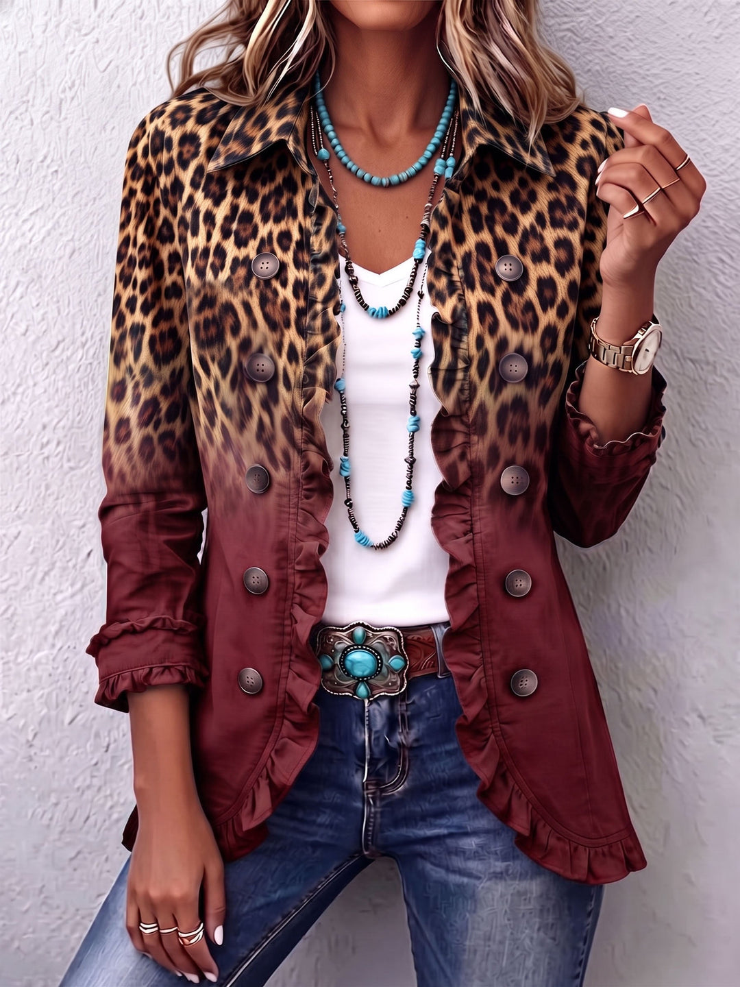 Giuliana | Giacca Blazer Leopardo Sfumato con Volant