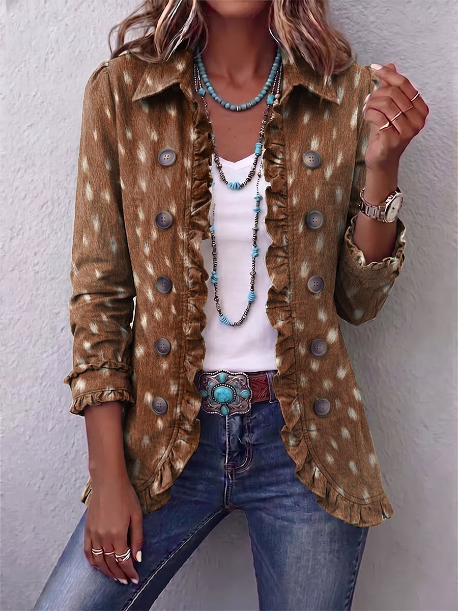 Delia | Giacca boho con fantasia animalier e volant