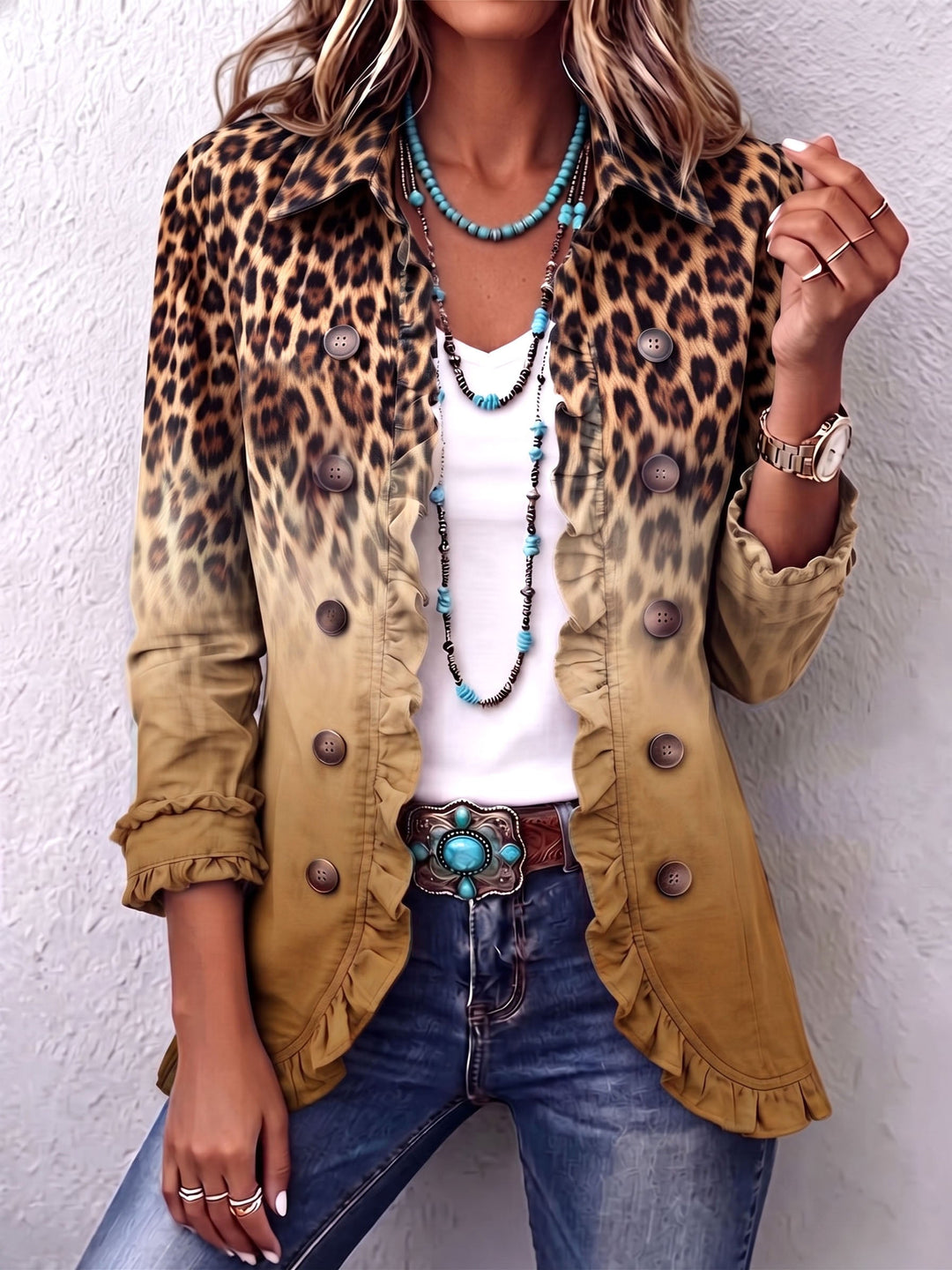 Giuliana | Giacca Blazer Leopardo Sfumato con Volant