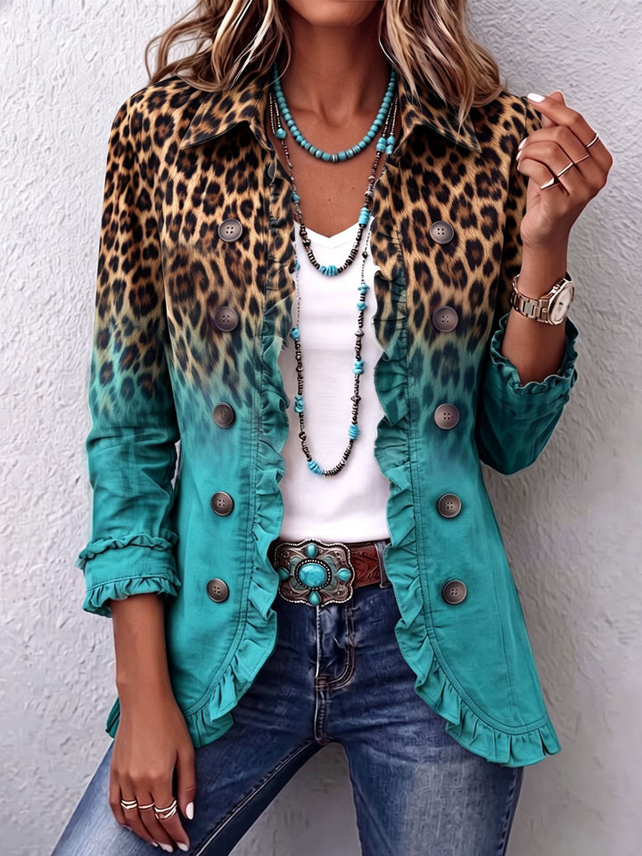 Erminia | Giacca blazer con fantasia leopardata sfumata e volant