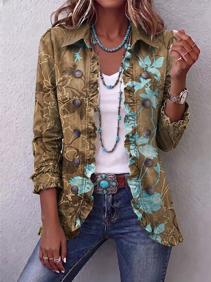Carolina | Giacca floreale boho vintage con sfumature e volant