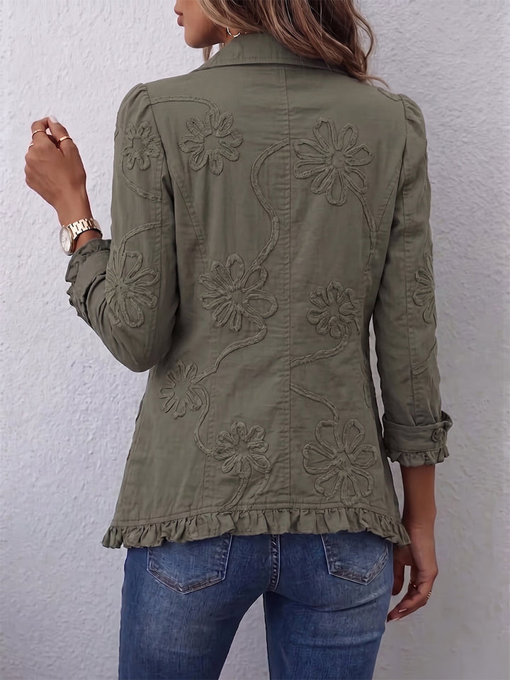 Annamaria | Giacca boho con ricami floreali e bordi con volant