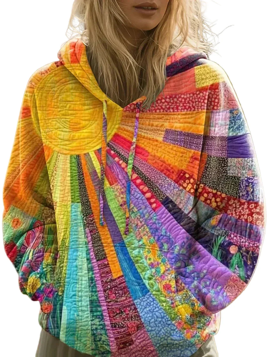 Adelaide | Felpa Patchwork Multicolore con Cappuccio