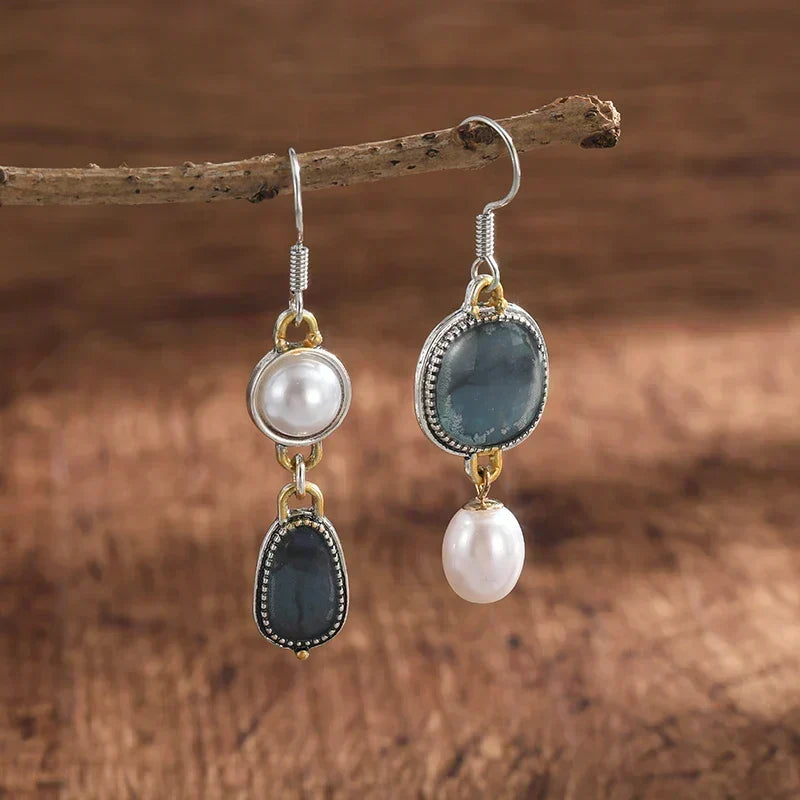 Ester | Orecchini rétro con pietra naturale blu